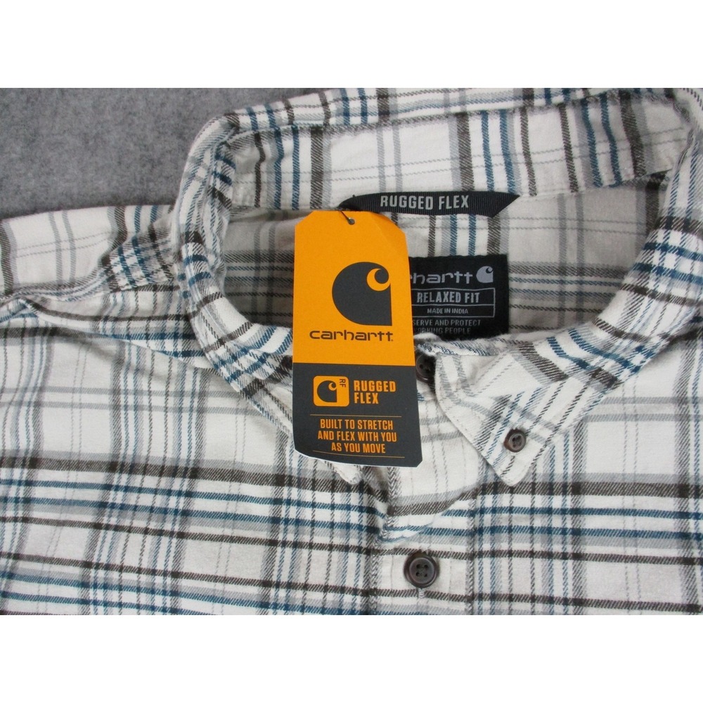 Carhartt Shirt Mens 3XL XXXL Off White Cream Rugged Flex Flannel Work Wear - Picture 4 of 11